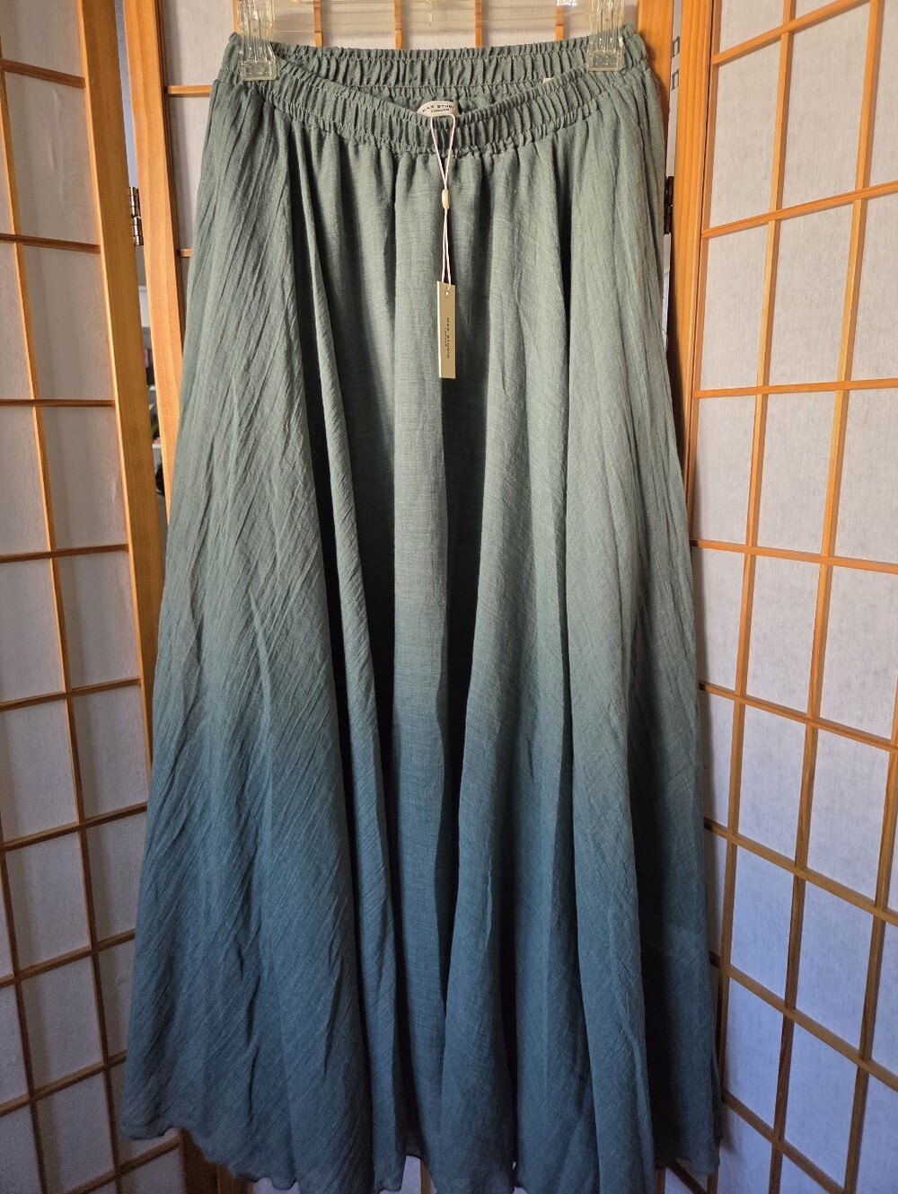 NWT MAX STUDIO LONDON LIGHT COTTON MIX GREEN ANKLE LENGTH FULL FLARE SKIRT SMALL